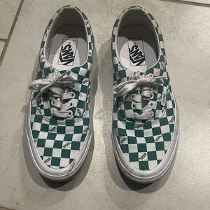 Vans Green and White Checkered Canvas Sneakers